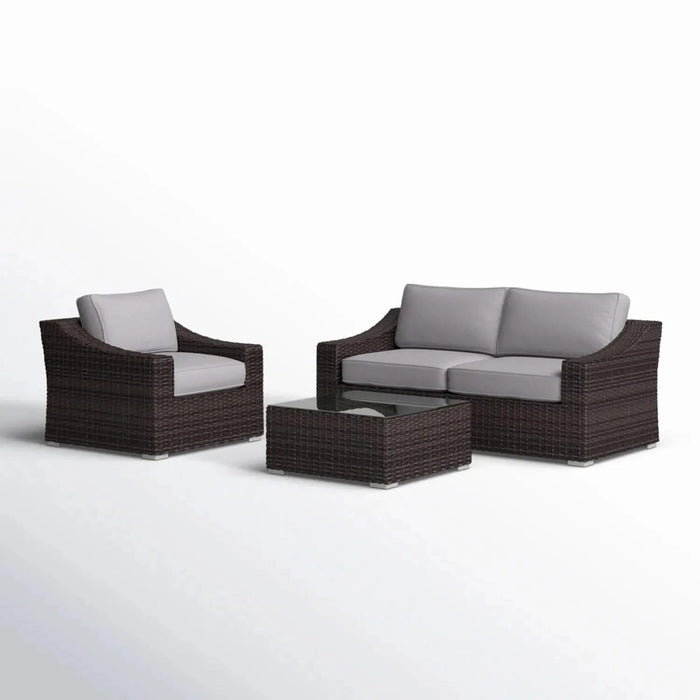 Modern Outdoor Wicker Sectional with Cushions, Weather-Resistant, Fully Assembled, Brown and Gray, 4-Piece Set Default -DTYStore