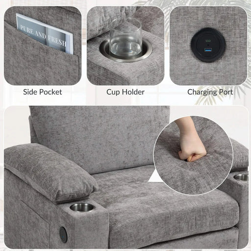 Modern Oversized Chair with Ottoman,Chenille Fabric Sofa Bed,Accent Chair Comfy Sofa with Cupholders and USB Charging Ports Chair for Living Room,Bedroom,Apartment Default -DTYStore