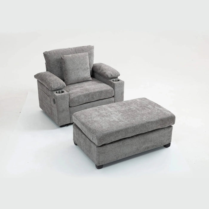 Modern Oversized Chair with Ottoman,Chenille Fabric Sofa Bed,Accent Chair Comfy Sofa with Cupholders and USB Charging Ports Chair for Living Room,Bedroom,Apartment Default -DTYStore