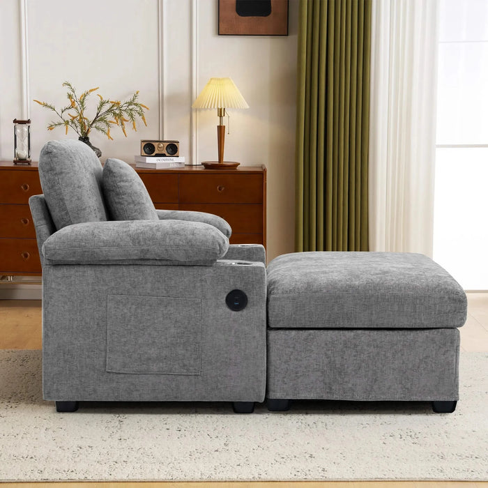 Modern Oversized Chair with Ottoman,Chenille Fabric Sofa Bed,Accent Chair Comfy Sofa with Cupholders and USB Charging Ports Chair for Living Room,Bedroom,Apartment Default -DTYStore