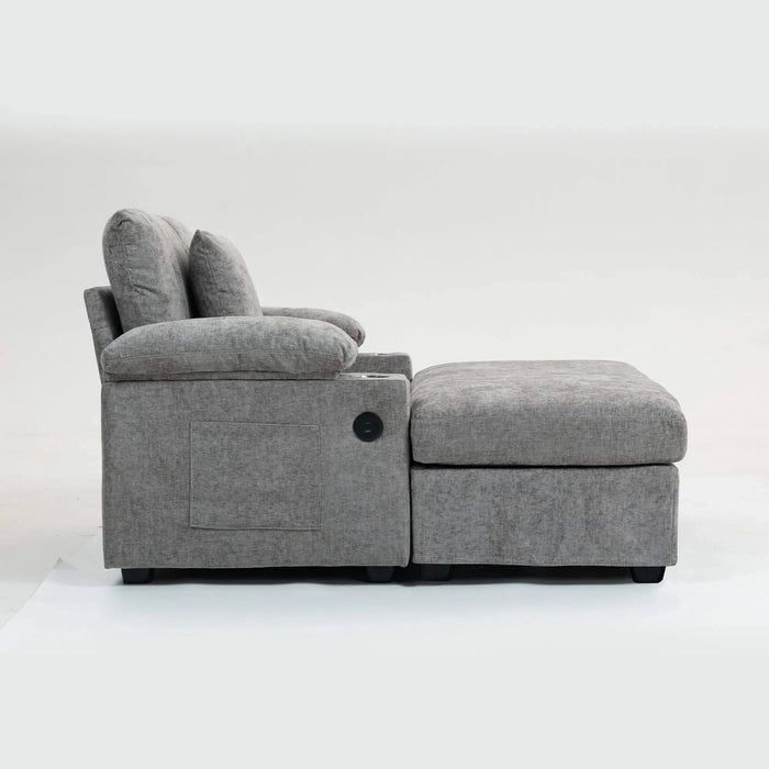 Modern Oversized Chair with Ottoman,Chenille Fabric Sofa Bed,Accent Chair Comfy Sofa with Cupholders and USB Charging Ports Chair for Living Room,Bedroom,Apartment Default -DTYStore