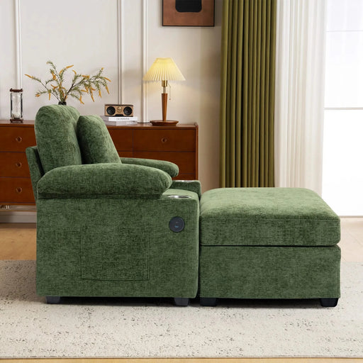 Modern Oversized Chair with Ottoman,Chenille Fabric Sofa Bed,Accent Chair Comfy Sofa with Cupholders and USB Charging Ports Chair for Living Room,Bedroom,Apartment Default -DTYStore