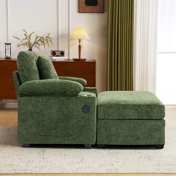 Modern Oversized Chair with Ottoman,Chenille Fabric Sofa Bed,Accent Chair Comfy Sofa with Cupholders and USB Charging Ports Chair for Living Room,Bedroom,Apartment Default -DTYStore