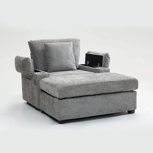 Modern Oversized Chair with Ottoman,Chenille Fabric Sofa Bed,Accent Chair Comfy Sofa with Cupholders and USB Charging Ports Chair for Living Room,Bedroom,Apartment Default -DTYStore