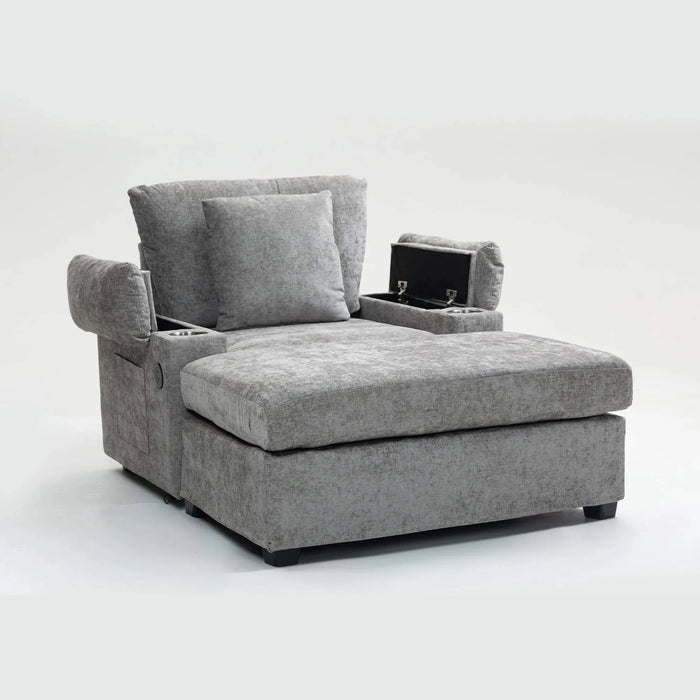 Modern Oversized Chair with Ottoman,Chenille Fabric Sofa Bed,Accent Chair Comfy Sofa with Cupholders and USB Charging Ports Chair for Living Room,Bedroom,Apartment Default -DTYStore