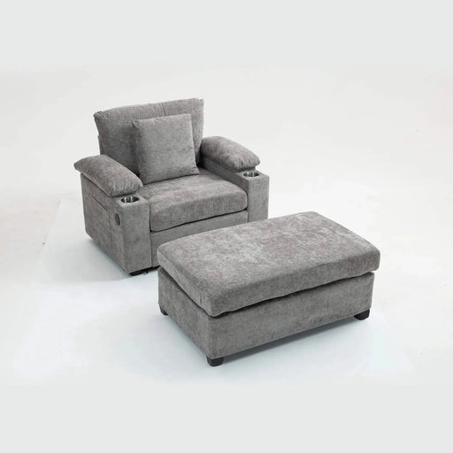 Modern Oversized Chenille Accent Chair with Ottoman Sofa Bed for Living Room-DTYStore