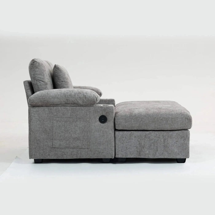 Modern Oversized Chenille Accent Chair with Ottoman Sofa Bed for Living Room-DTYStore