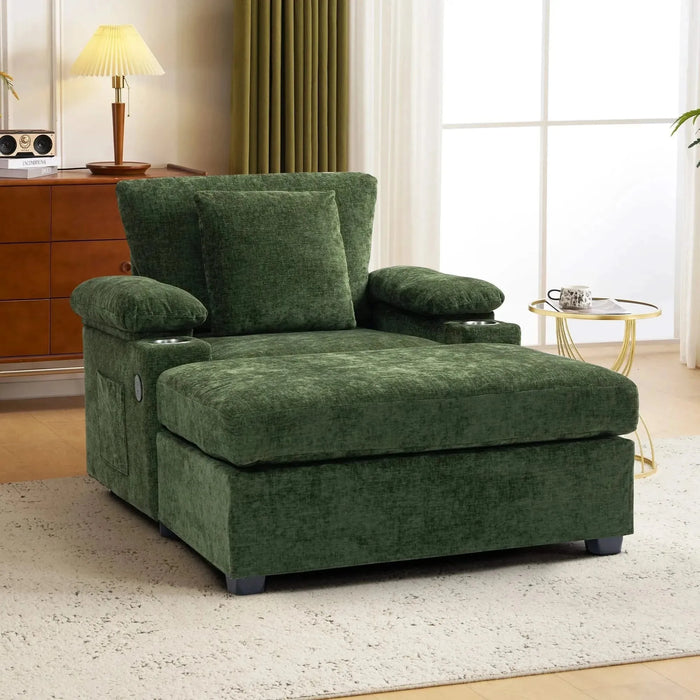 Modern Oversized Chenille Accent Chair with Ottoman Sofa Bed for Living Room-DTYStore