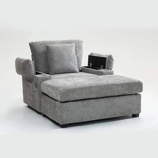 Modern Oversized Chenille Accent Chair with Ottoman Sofa Bed for Living Room-DTYStore