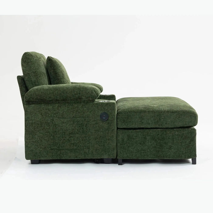 Modern Oversized Chenille Accent Chair with Ottoman Sofa Bed for Living Room-DTYStore