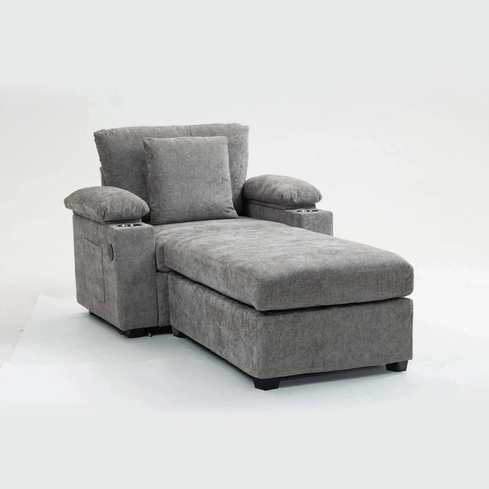 Modern Oversized Chenille Accent Chair with Ottoman Sofa Bed for Living Room-DTYStore