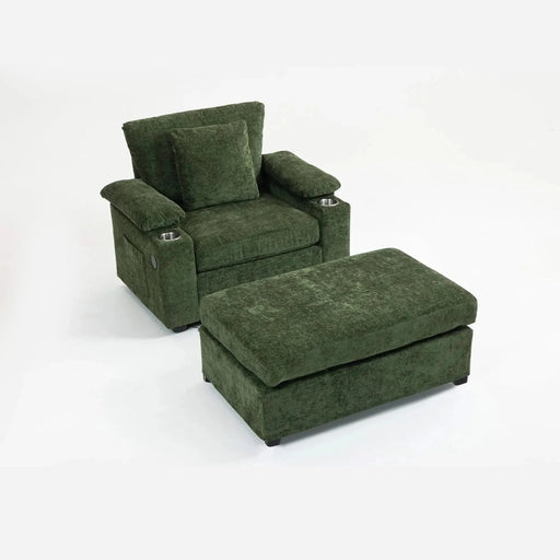 Modern Oversized Chenille Accent Chair with Ottoman Sofa Bed for Living Room-DTYStore