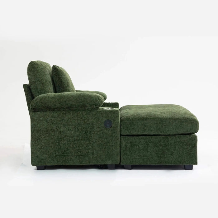 Modern Oversized Chenille Accent Chair with Ottoman Sofa Bed for Living Room-DTYStore