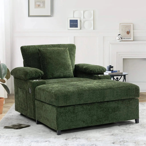 Modern Oversized Chenille Accent Chair with Ottoman Sofa Bed for Living Room-DTYStore