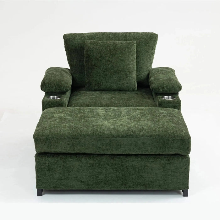 Modern Oversized Chenille Accent Chair with Ottoman Sofa Bed for Living Room-DTYStore