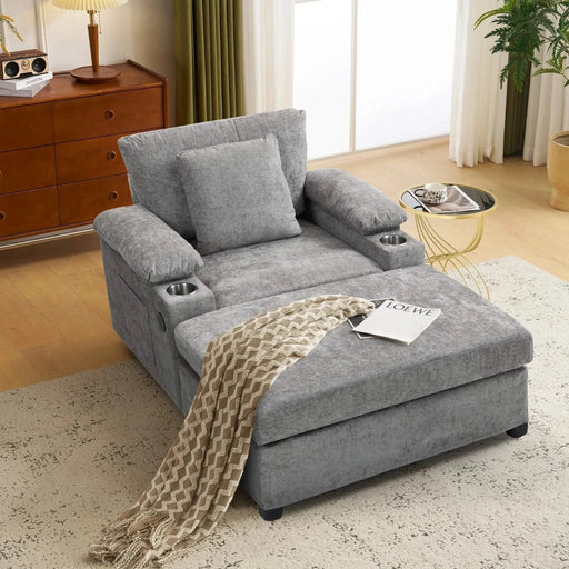 Modern Oversized Chenille Accent Chair with Ottoman Sofa Bed for Living Room-DTYStore