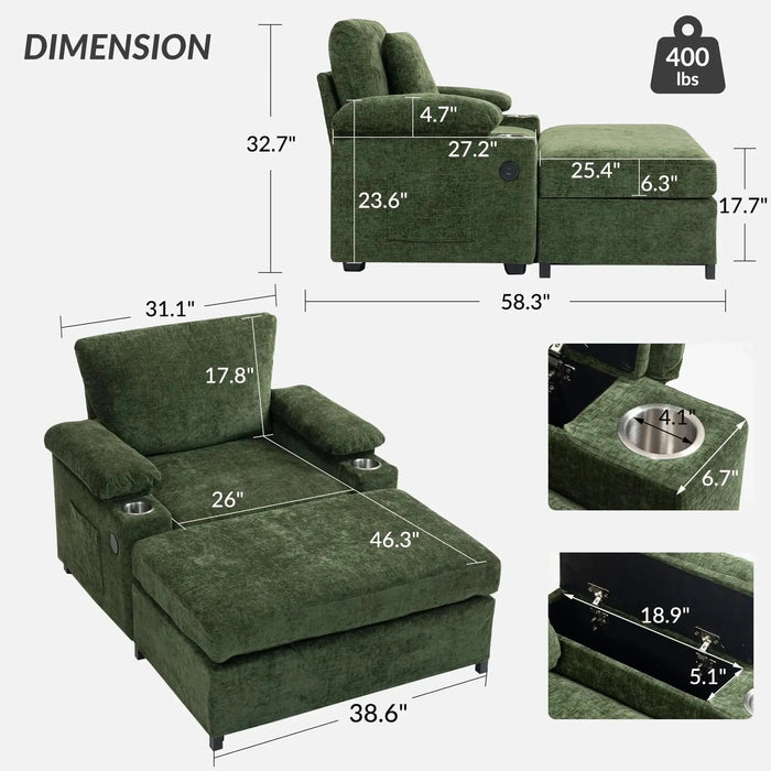 Modern Oversized Chenille Accent Chair with Ottoman Sofa Bed for Living Room-DTYStore