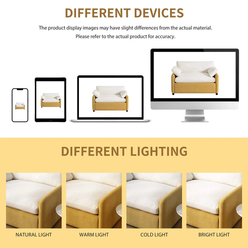 Modern Oversized Chenille Armchair with Color Blocking and Pillows, 50*43' in Cream and Yellow Default -DTYStore