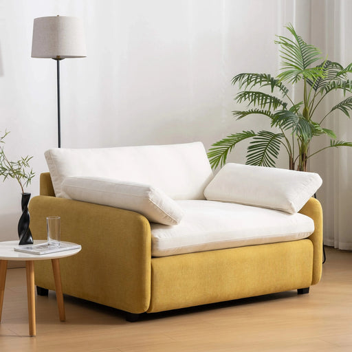 Modern Oversized Chenille Armchair with Color Blocking and Pillows, 50*43' in Cream and Yellow Default -DTYStore