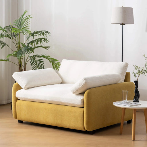 Modern Oversized Chenille Armchair with Color Blocking and Pillows, 50*43' in Cream and Yellow Default -DTYStore