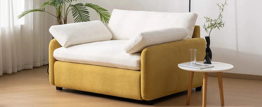Modern Oversized Chenille Armchair with Color Blocking and Pillows, 50*43' in Cream and Yellow Default -DTYStore