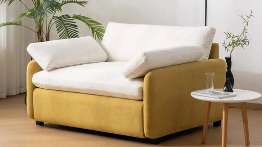 Modern Oversized Chenille Armchair with Color Blocking and Pillows, 50*43' in Cream and Yellow Default -DTYStore