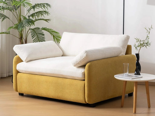 Modern Oversized Chenille Armchair with Color Blocking and Pillows, 50*43' in Cream and Yellow Default -DTYStore