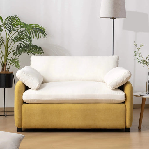 Modern Oversized Chenille Armchair with Color Blocking and Pillows, 50*43' in Cream and Yellow Default -DTYStore
