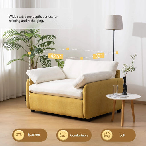 Modern Oversized Chenille Armchair with Color Blocking and Pillows, 50*43' in Cream and Yellow Default -DTYStore