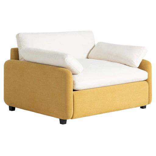 Modern Oversized Chenille Armchair with Color Blocking and Pillows, 50*43' in Cream and Yellow Default -DTYStore