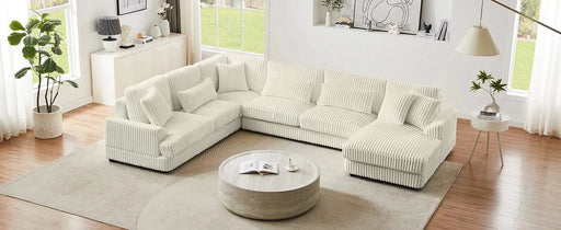 Modern Oversized U-shaped Sectional Sofa with Chaise Lounge in Beige Corduroy, 129' Default -DTYStore