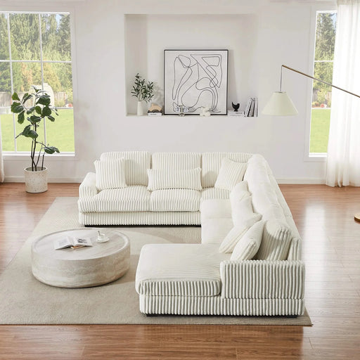 Modern Oversized U-shaped Sectional Sofa with Chaise Lounge in Beige Corduroy, 129' Default -DTYStore