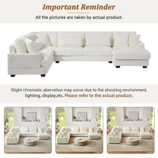 Modern Oversized U-shaped Sectional Sofa with Chaise Lounge in Beige Corduroy, 129' Default -DTYStore