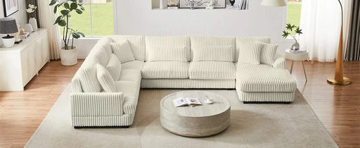 Modern Oversized U-shaped Sectional Sofa with Chaise Lounge in Beige Corduroy, 129' Default -DTYStore