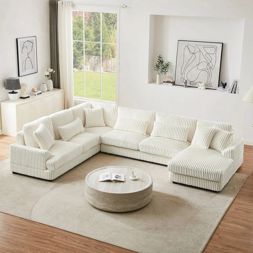 Modern Oversized U-shaped Sectional Sofa with Chaise Lounge in Beige Corduroy, 129' Default -DTYStore