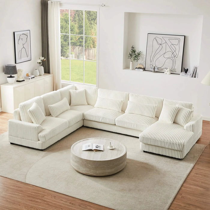 Modern Oversized U-shaped Sectional Sofa with Chaise Lounge in Beige Corduroy, 129' Default -DTYStore