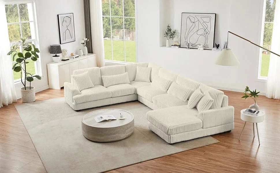 Modern Oversized U-shaped Sectional Sofa with Chaise Lounge in Beige Corduroy, 129' Default -DTYStore
