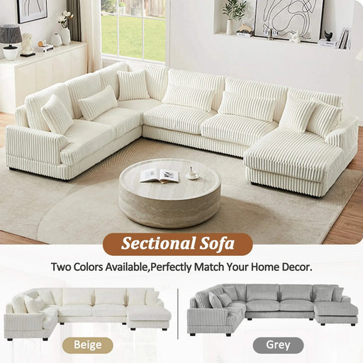 Modern Oversized U-shaped Sectional Sofa with Chaise Lounge in Beige Corduroy, 129' Default -DTYStore
