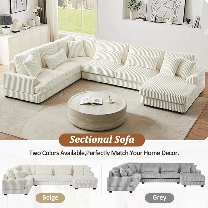 Modern Oversized U-shaped Sectional Sofa with Chaise Lounge in Beige Corduroy, 129' Default -DTYStore