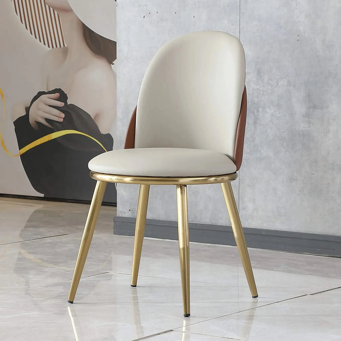 Modern PU Leather Dining Chairs Set of 2 with Gold Metal Legs, Beige Default -DTYStore