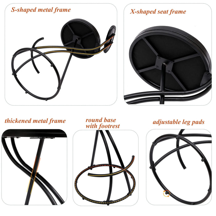 Modern PU Leather Upholstered Counter Height Bar Stools with Footrest in Black, Set of 2 Default -DTYStore