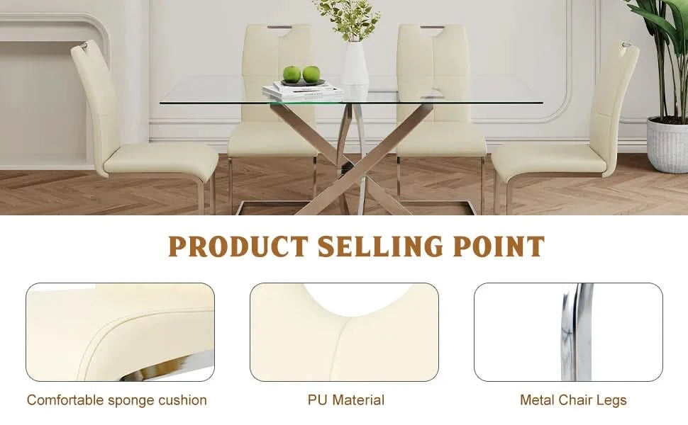 Modern PU dining chair living room chair upholstered chair, electroplated metal legs design, kitchen, living room, bedroom, dining room side chair (Set of 2) Default -DTYStore