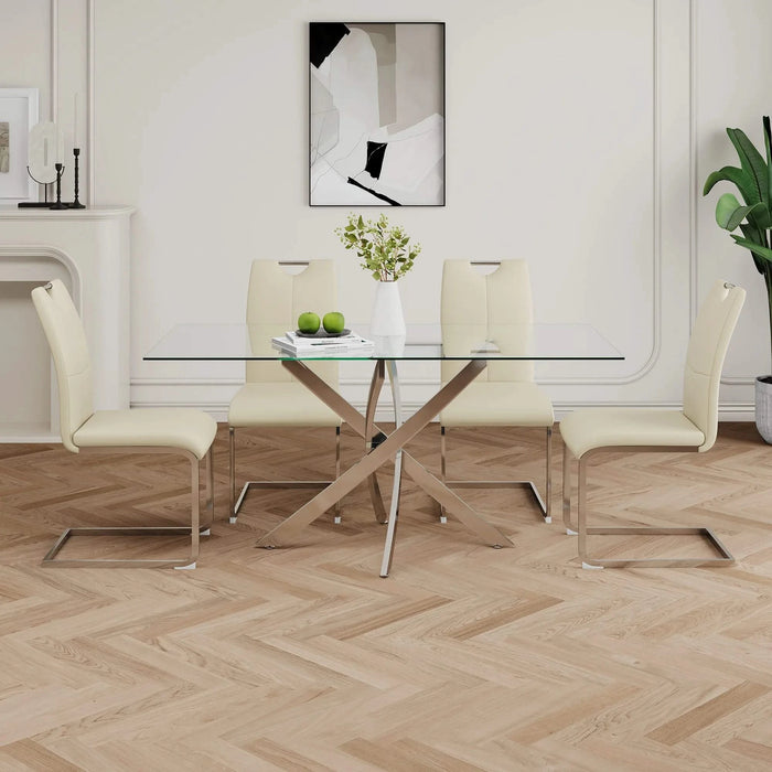 Modern PU dining chair living room chair upholstered chair, electroplated metal legs design, kitchen, living room, bedroom, dining room side chair (Set of 2) Default -DTYStore