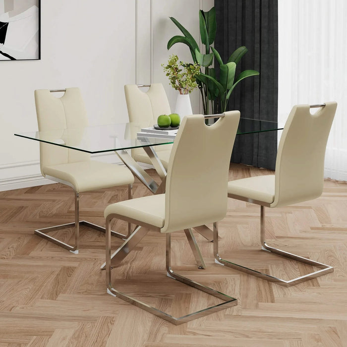 Modern PU dining chair living room chair upholstered chair, electroplated metal legs design, kitchen, living room, bedroom, dining room side chair (Set of 2) Default -DTYStore