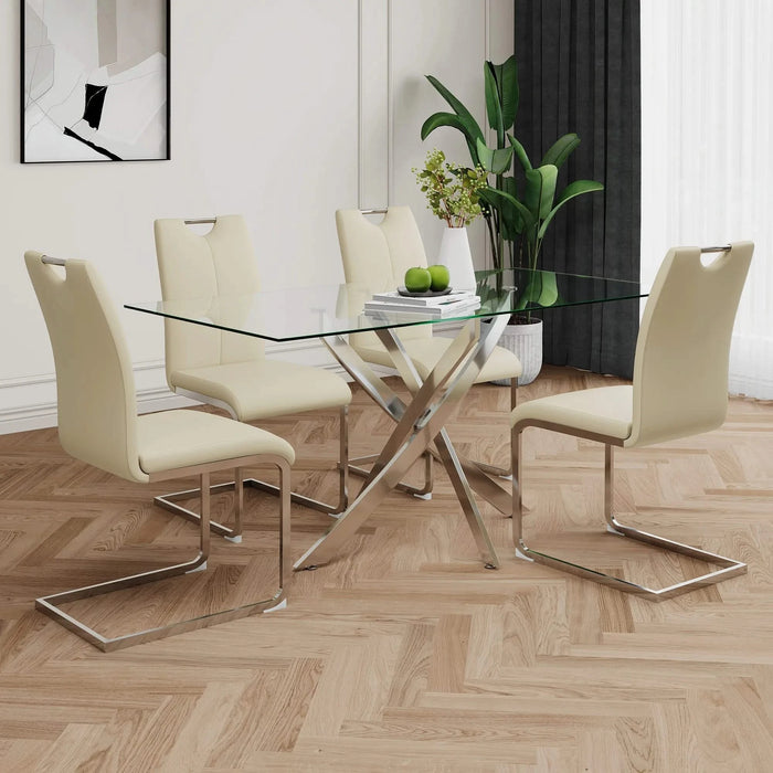 Modern PU dining chair living room chair upholstered chair, electroplated metal legs design, kitchen, living room, bedroom, dining room side chair (Set of 2) Default -DTYStore