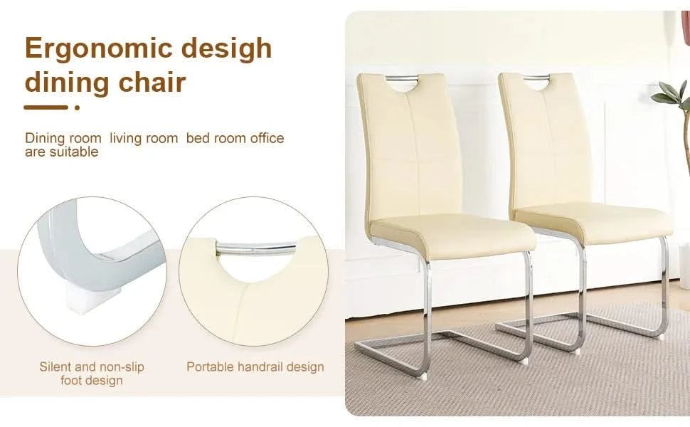 Modern PU dining chair living room chair upholstered chair, electroplated metal legs design, kitchen, living room, bedroom, dining room side chair (Set of 2) Default -DTYStore