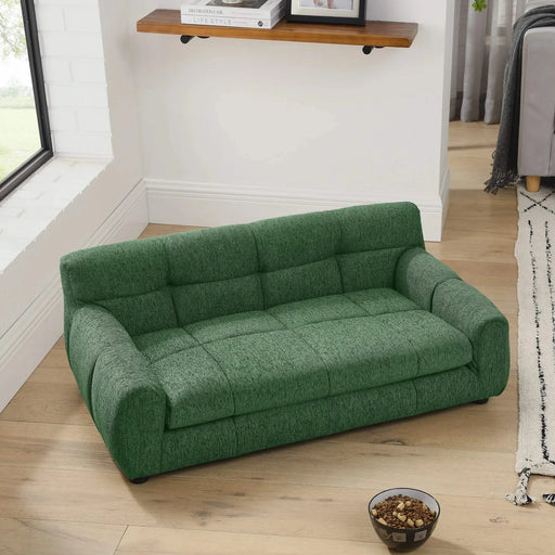 Modern Pet Sofa with Backrest and Armrests for Small and Medium Dogs - Green Linen Upholstery Default -DTYStore