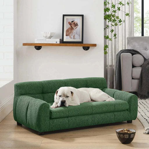 Modern Pet Sofa with Backrest and Armrests for Small and Medium Dogs - Green Linen Upholstery Default -DTYStore