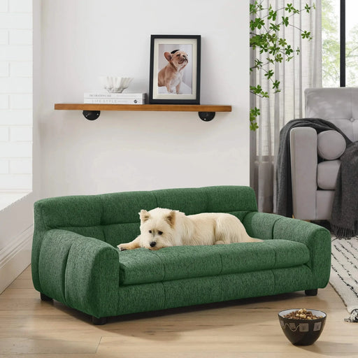 Modern Pet Sofa with Backrest and Armrests for Small and Medium Dogs - Green Linen Upholstery Default -DTYStore