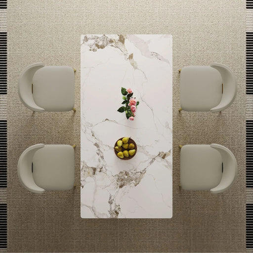 Modern Rectangular Dining Table for 6-8, Gold-Plated Hourglass Base, White Sintered Stone Top, 71' Default -DTYStore
